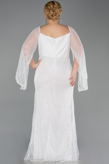 Robe De Soirée Grande Taille Perlé Longue Blanc ABU5067