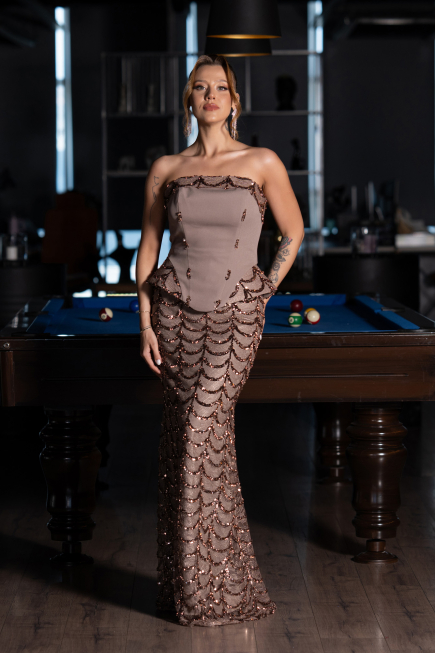 Robe de Soirée Longue Squameuse Brun clair ABU5919