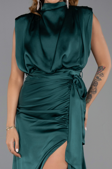 Robe de Soirée Longue Satin Émeraude ABU2133