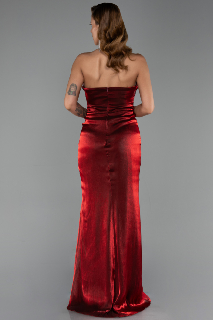 Robe de Soirée Longue Mousseline Rouge Bordeaux ABU6336