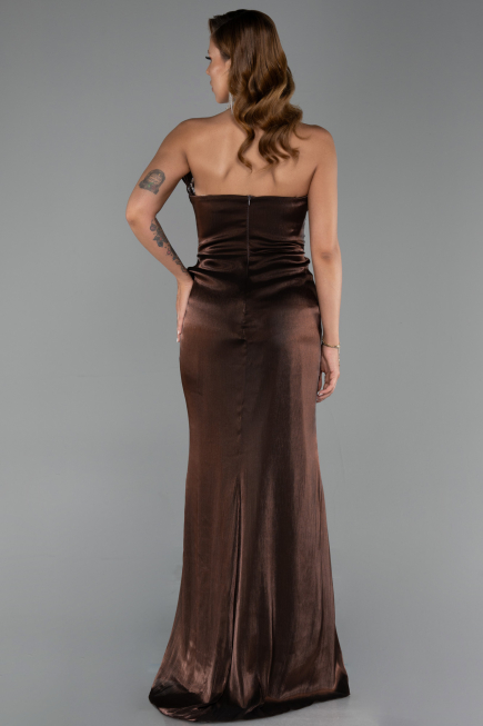 Robe de Soirée Longue Mousseline Brun foncé ABU6336