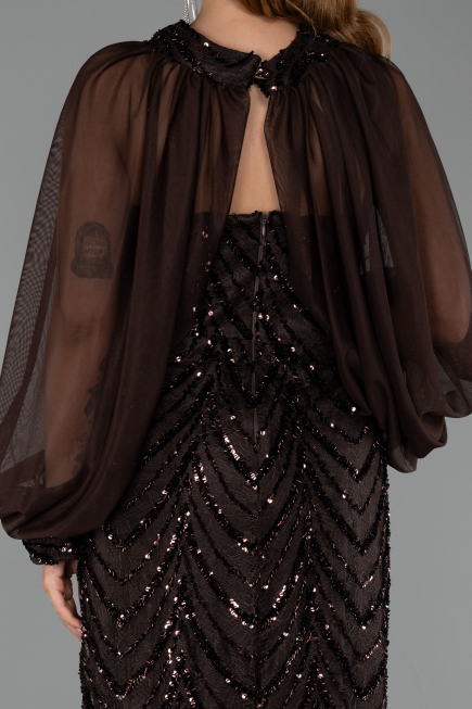 Robe de Soirée Grande Taille Longue Squameuse Brun ABU6328