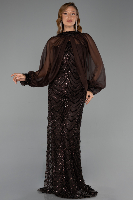 Robe de Soirée Grande Taille Longue Squameuse Brun ABU6328