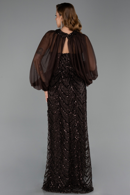 Robe de Soirée Grande Taille Longue Squameuse Brun ABU6328