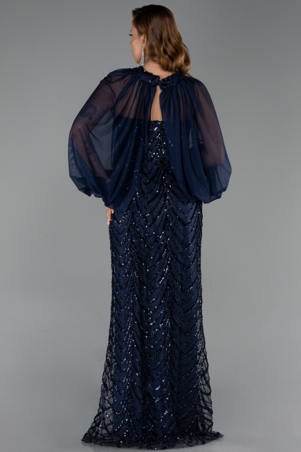 Robe de Soirée Grande Taille Longue Squameuse Bleu Marine ABU6328