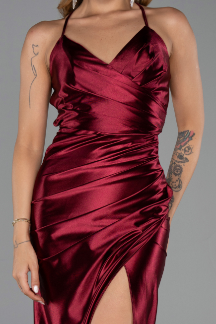 Robe de Soirée Longue Satin Couleur Cerise ABU2800