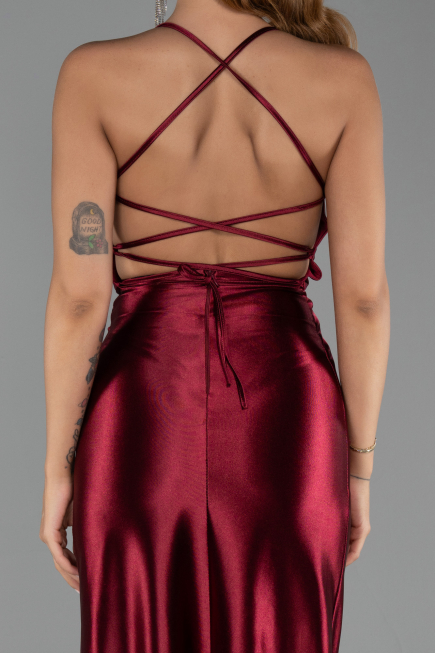 Robe de Soirée Longue Satin Couleur Cerise ABU2800