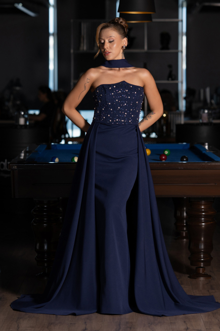 Robe de Soirée Longue Bleu Marine ABU6318