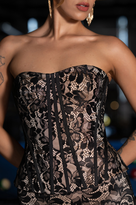 Robe de Soirée Longue Dantelle Noir ABU6303