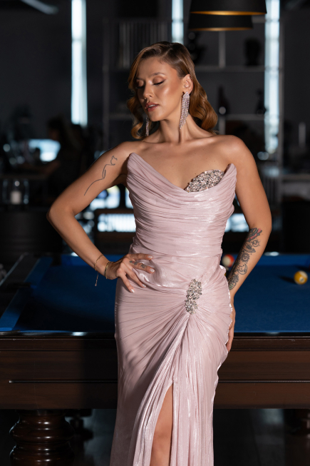 Robe de Soirée Longue Mousseline Poudre ABU6336