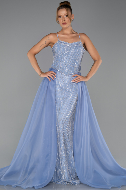 Robe de Soirée Longue Perlé Bleu clair ABU5730