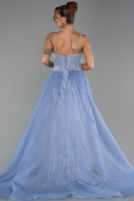 Robe de Soirée Longue Perlé Bleu clair ABU5730