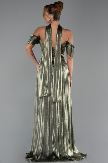 Robe de Soirée Longue Mousseline Kaki ABU6342