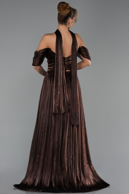 Robe de Soirée Longue Mousseline Brun ABU6342