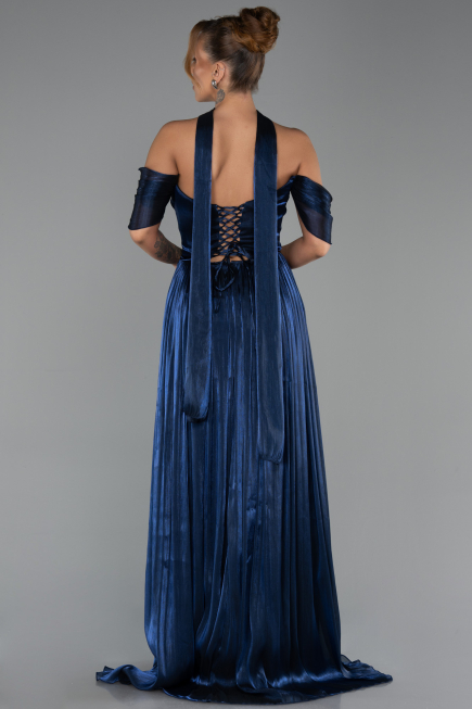 Robe de Soirée Longue Mousseline Bleu Marine ABU6342