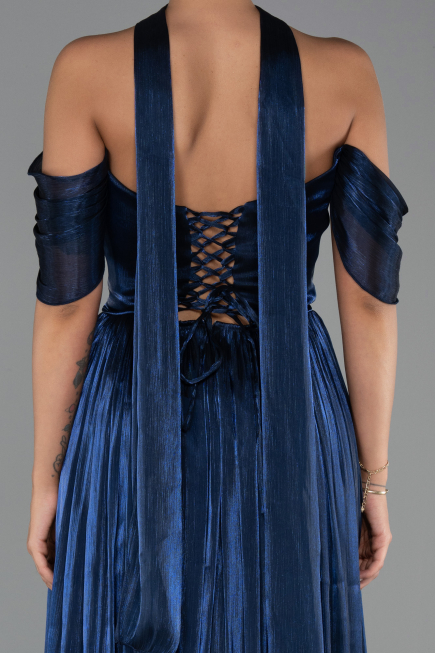 Robe de Soirée Longue Mousseline Bleu Marine ABU6342