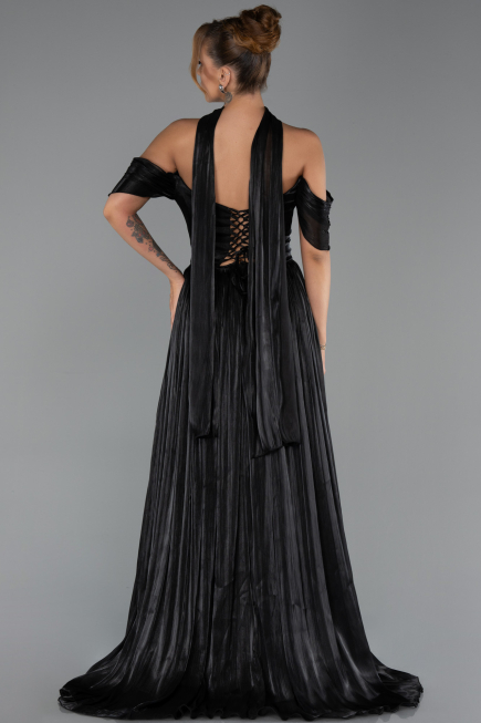 Robe de Soirée Longue Mousseline Noir ABU6342
