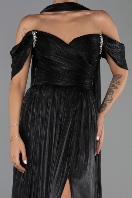Robe de Soirée Longue Mousseline Noir ABU6342