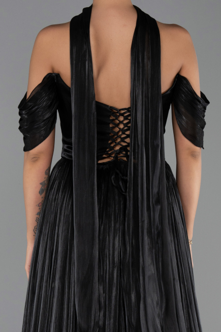 Robe de Soirée Longue Mousseline Noir ABU6342