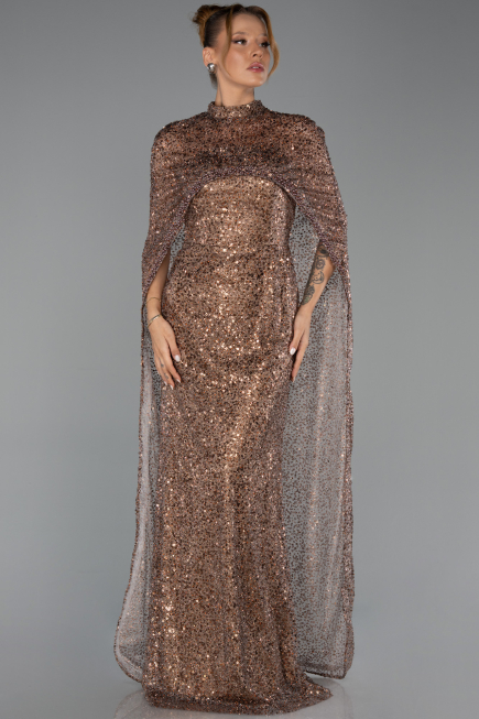 Robe de Soirée Longue Squameuse Brun clair ABU6343