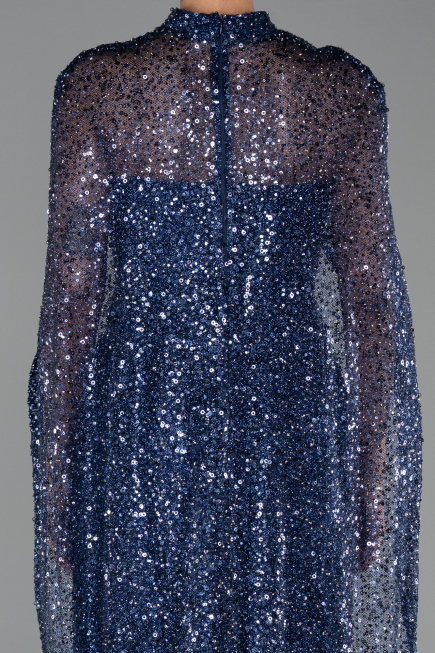 Robe de Soirée Longue Squameuse Bleu Marine ABU6343