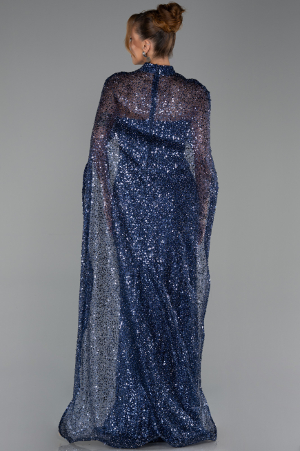 Robe de Soirée Longue Squameuse Bleu Marine ABU6343