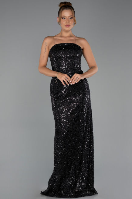 Robe de Soirée Longue Squameuse Noir ABU6343