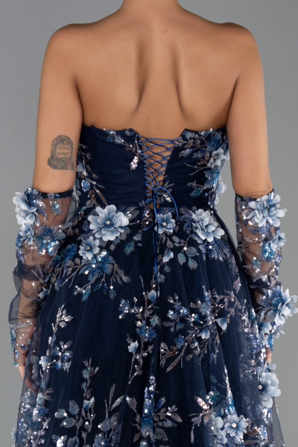 Robe de Soirée Longue Bleu Marine ABU6344