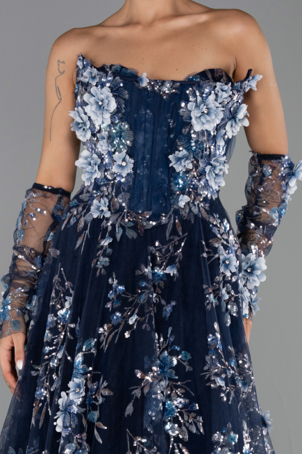 Robe de Soirée Longue Bleu Marine ABU6344