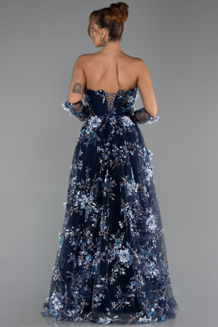 Robe de Soirée Longue Bleu Marine ABU6344