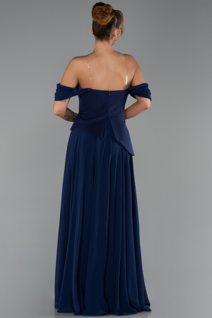 Robe de Soirée Longue Mousseline Bleu Marine ABU6345
