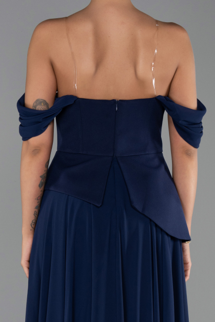 Robe de Soirée Longue Mousseline Bleu Marine ABU6345