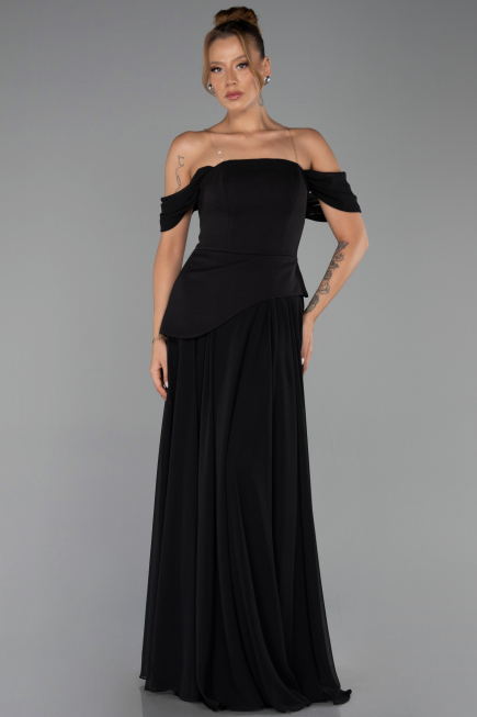 Robe de Soirée Longue Mousseline Noir ABU6345