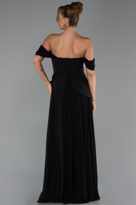 Robe de Soirée Longue Mousseline Noir ABU6345