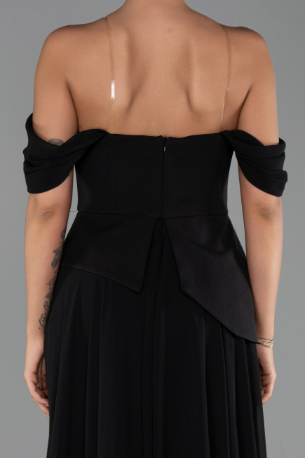 Robe de Soirée Longue Mousseline Noir ABU6345