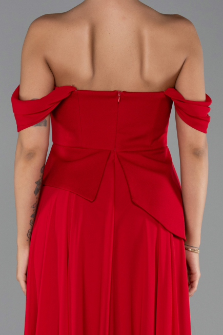 Robe de Soirée Longue Mousseline Rouge ABU6345