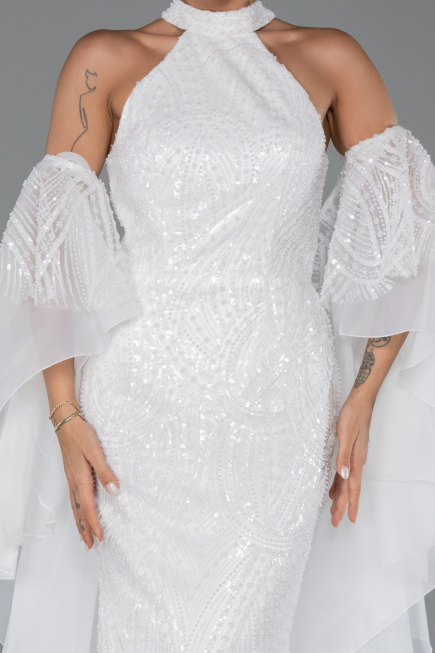 Robe de Soirée Longue Perlé Blanc ABU6348