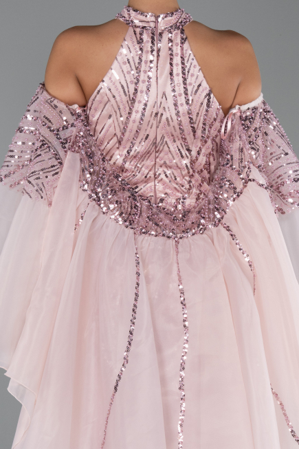 Robe de Soirée Longue Perlé Poudre ABU6348