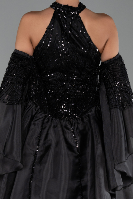 Robe de Soirée Longue Perlé Noir ABU6348
