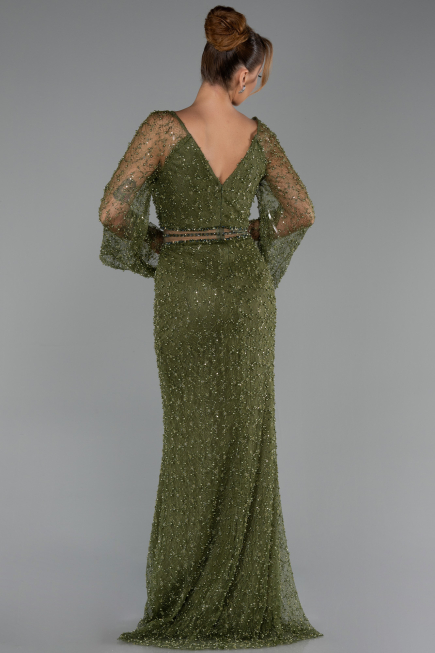 Robe de Soirée Longue Perlé Kaki ABU6349