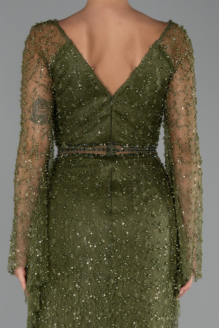 Robe de Soirée Longue Perlé Kaki ABU6349