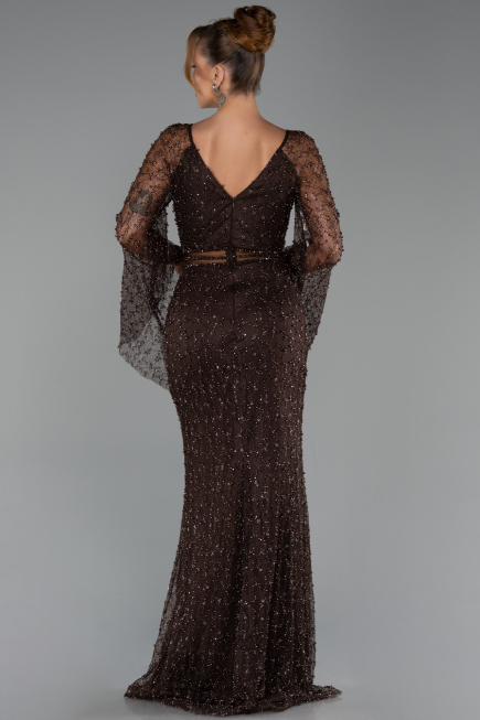 Robe de Soirée Longue Perlé Brun ABU6349