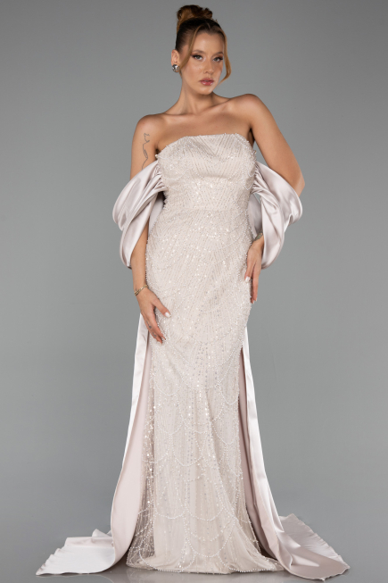 Robe de Soirée Longue Perlé Vison ABU6351