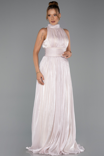 Robe de Soirée Longue Mousseline Beige ABU6352