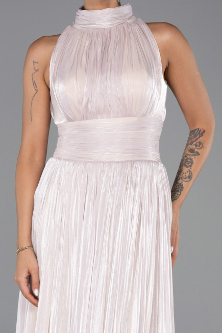 Robe de Soirée Longue Mousseline Beige ABU6352
