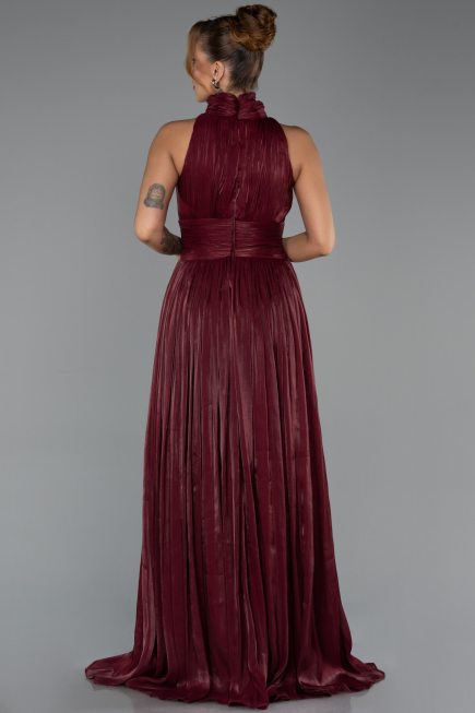 Robe de Soirée Longue Mousseline Rouge Bordeaux ABU6352