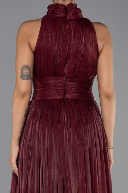 Robe de Soirée Longue Mousseline Rouge Bordeaux ABU6352