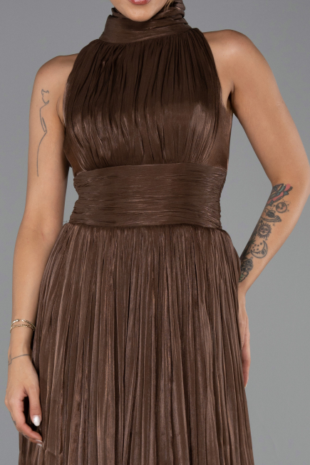 Robe de Soirée Longue Mousseline Brun ABU6352