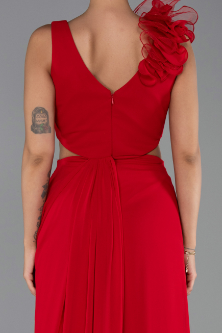 Robe de Soirée Longue Mousseline Rouge ABU6354