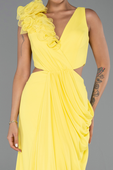 Robe de Soirée Longue Mousseline Jaune ABU6354
